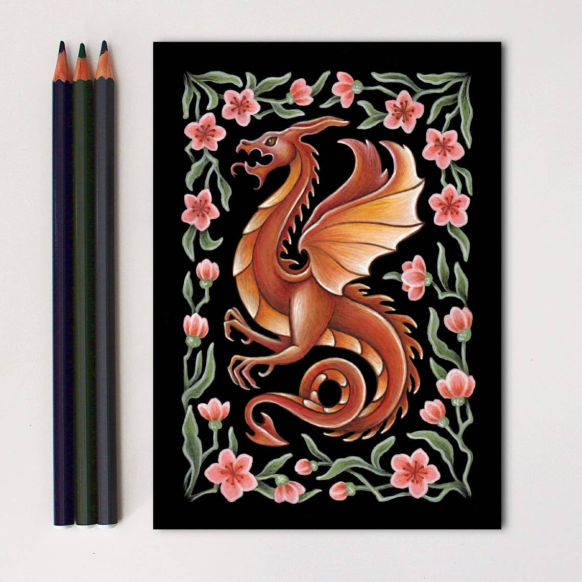 Dragon Art Print Folk Decor: 5x7